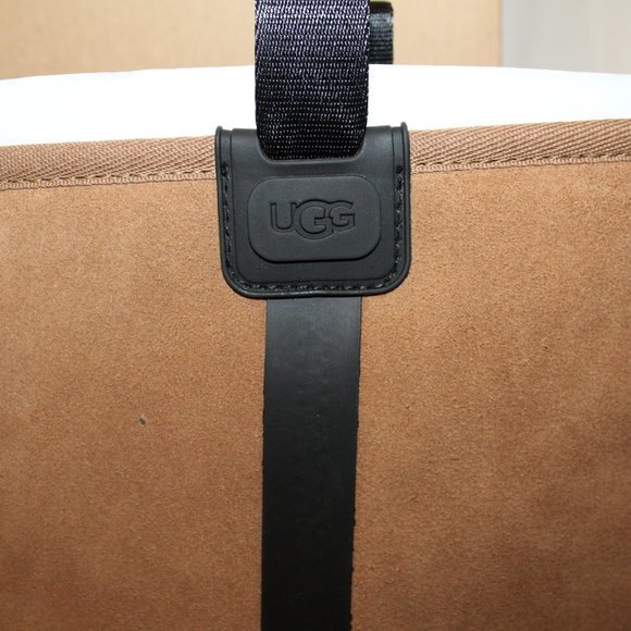 NIB UGG WOMEN'S RAINCLOUD TALL SUEDE SHEARLING RAIN WINTER BOOTS CHESTNUT BLACK - Picture 4 of 9